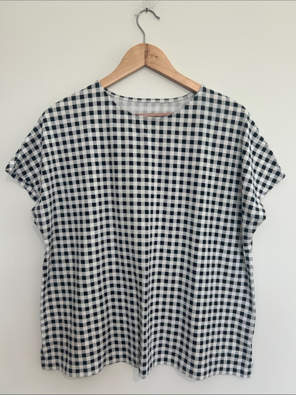 J. Jill Black and White Gingham Short Sleeve Tee Size Large EUC